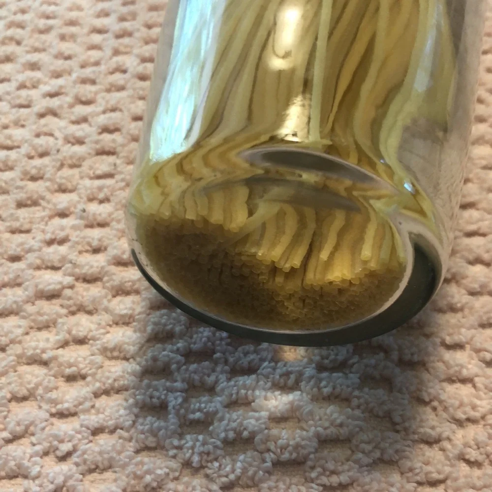 Decorative Glass Bottle Decanter with Cork 12x3”. Pasta not included.